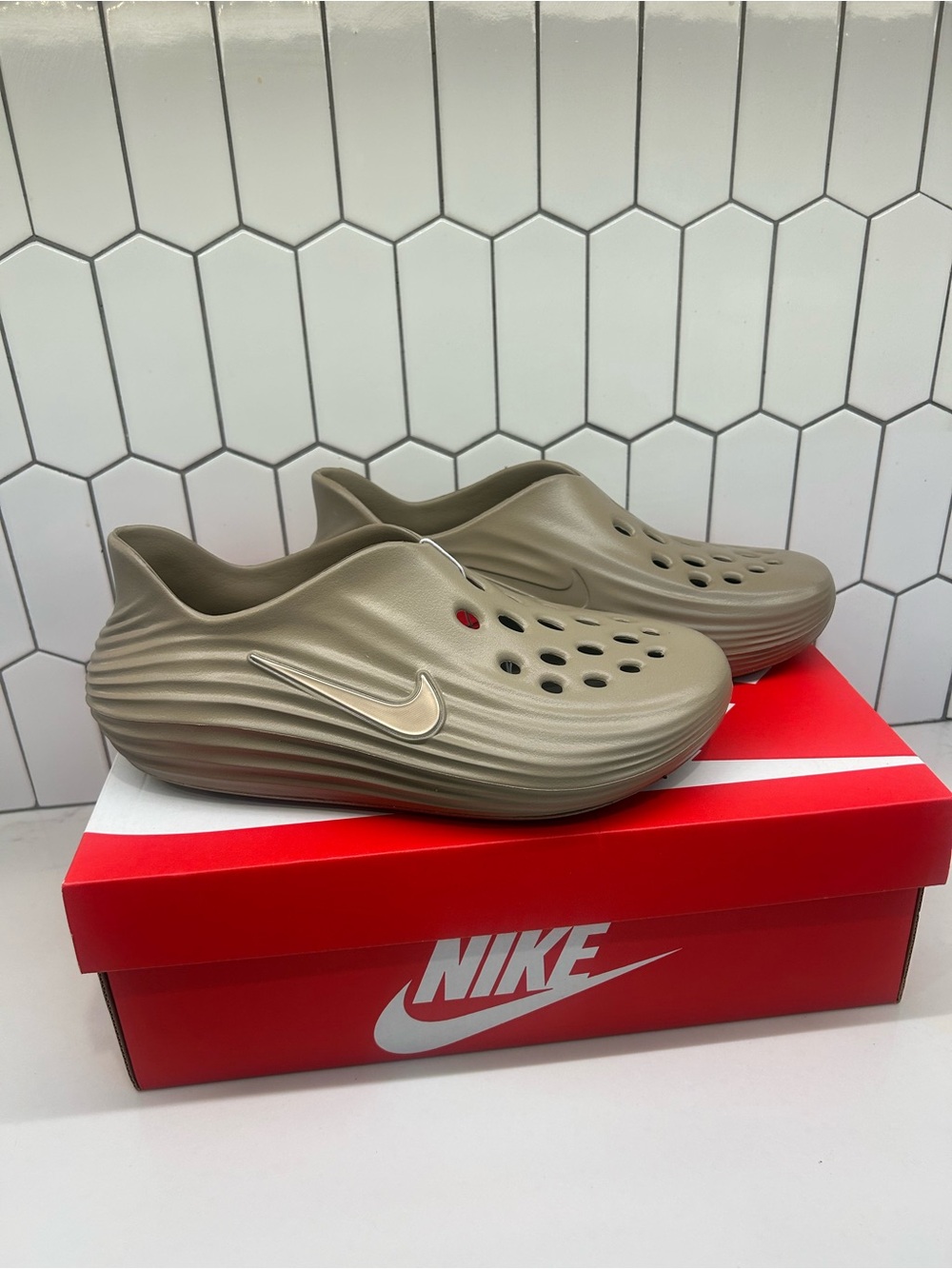 Nike Men’s React in Khaki with Cream Swoosh